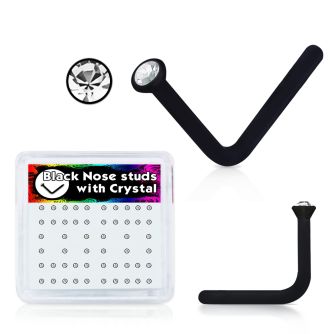 bxa3 black acrylic nose studs with round clear crystal top
