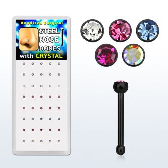 bxb105 caja unidades piercing nariz forma hueso acero l anodizado negro mm cristal redondo colores variados la parte superior al por mayor