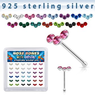 bxcubm36 silver nose bones 22g crystals curved colors 36