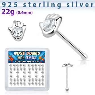 bxhdc box w 52 silver nose bones w hand shaped tops w crystals
