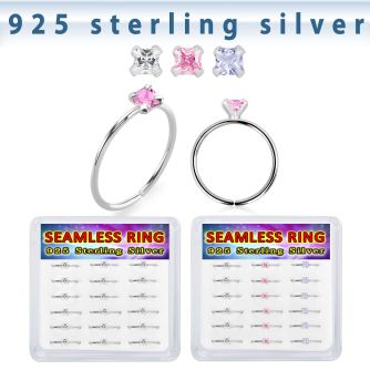 bxnhmx4 silver seamless nose ring 22g square color cz 18pcs