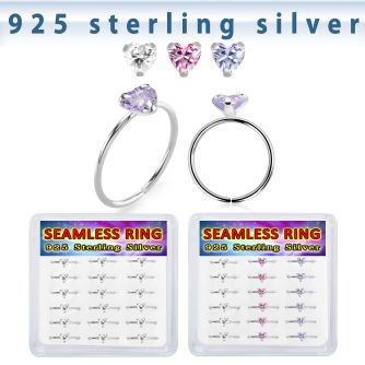bxnhmx5 silver seamless nose ring 22g heart color cz 18pcs
