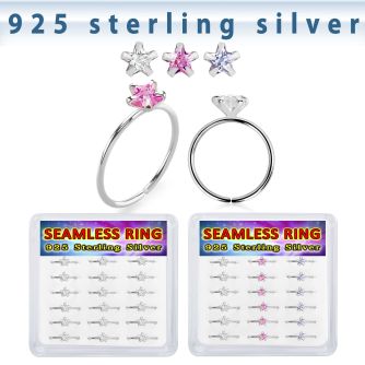 bxnhmx7 silver seamless nose ring 22g star color cz 18pcs