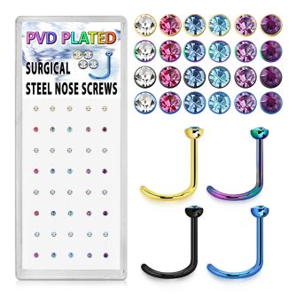 bxns10 caja 40 piercing nariz l acero quirurgico anodizado cristal redondo 2mm al por mayor