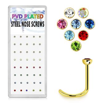bxns2b caja 40 piercing nariz l acero quirurgico anodizado dorado cristal redondo 2mm al por mayor