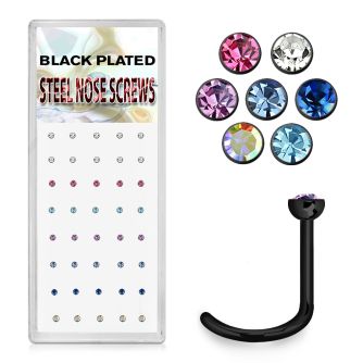 bxns5 caja 40 piercing nariz l acero quirurgico anodizado negro cristal redondo 2mm distribuidor mayorista