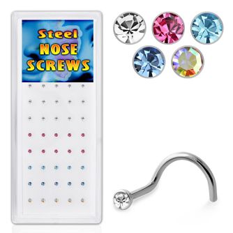 bxs103b caja 40 piercing nariz l acero quirurgico cristal redondo 2mm 5 colores mas vendidos mayorista