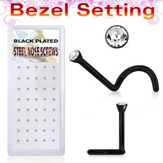 bxs104 caja 40 piercing nariz l acero quirurgico anodizado negro 1mm redonda cristal bisel 2mm al por mayor