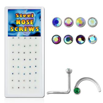 bxs107 caja 40 piercing nariz l acero quirurgico 1mm redonda cristal bisel 2mm recubrimiento ab mayorista