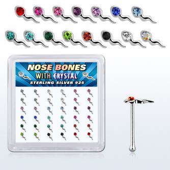 bxsmm36 caja unidades piercing nariz hueso plata esterlina parte superior espermatozoide cristal colores variados