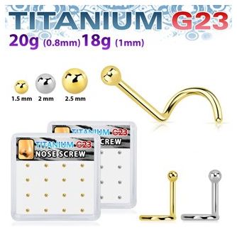 bxuns5 box w titanium g23 nose screws 20g w 2mm ball shaped tops