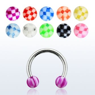 cbebck 316l steel circular barbell w acrylic checkered ball