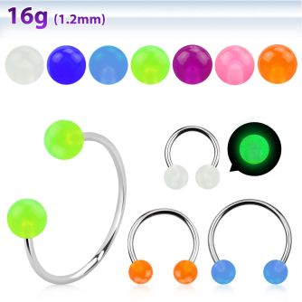 cbeglb4l xxl steel circular barbell 16g 4mm glow in the dark ball