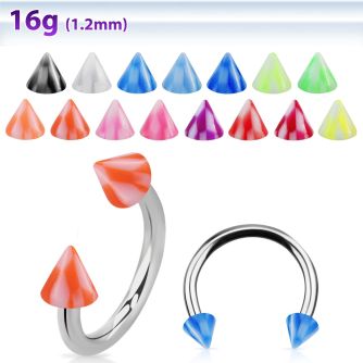 cbenck 316l steel circular barbell with acrylic checkered cone