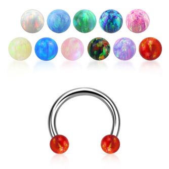 cbeop3 316l steel circular barbell w 3mm synthetic opal balls