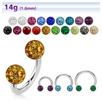 cbfr5 316l steel circular barbell w resined multi crystal ball