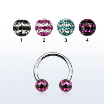 cbfr5d 316l steel circular barbell with tri line crystal ball