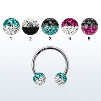 cbfr6e 316l steel circular barbell w 2 color multicrystal ball