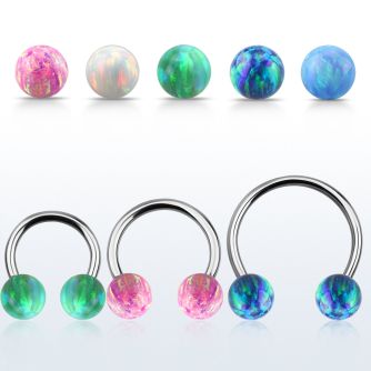 cbmop8l barbell circular diametro acero 316l con bolas 8mm de bolas opalo usar como arete al por mayor