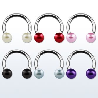 cbpr 316l steel circular barbell with 5mm faux pearl balls