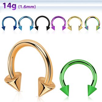 cbtcnm anodized 316l steel circular barbell, 14g w 2 4mm cones