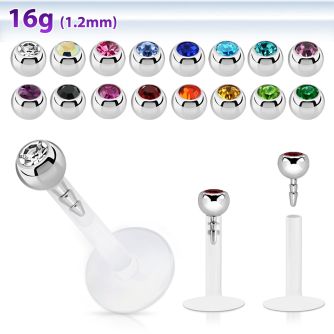 clear bio flexible labret w a 3mm bezel set jewel ball
