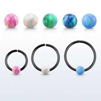 cpselo20 black silver seamless ring 20g w 3mm synthetic opal