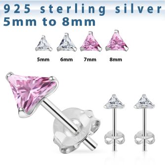 cztrm par piercings oreja plata 925 zirconia triangulares 5mm 8mm distribuidor