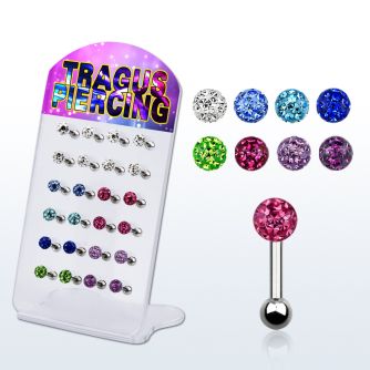 dacb101 pequeno display 24 piercings tragus acero quirurgico bola multi cristal 4mm bola acero liso 3mm 6mm distribuidor