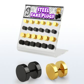 dacb103 display 24 plugs falsos acero 316l anodizado negro dorado anillo goma 8mm 10mm mayorista