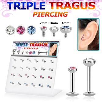 dacb121 316l steel labret w bezel set jewel for tragus piercings