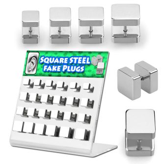 dacb130 display acrilico 24 plugs falsos acero quirurgico brillo espejo lados cuadrados distribuidor mayorista