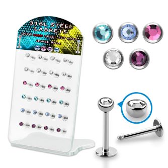 dacb172 display 24 labrets acero 316l bola media joya bisel 3mm 6mm 8mm mayorista