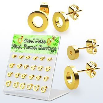 dacb194 display 12 pares dilataciones tunel oreja falsas acero quirurgico 316l pvd dorado mayorista