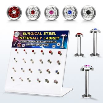 dacb226 display 24 labret acero 316l rosca interna 3 5mm multi cristal ferido 516 8mm mayorista