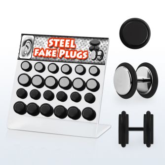 dacb60 display 24 plugs falsos acero acero anodizado negro anillo goma 8 10mm al por mayor