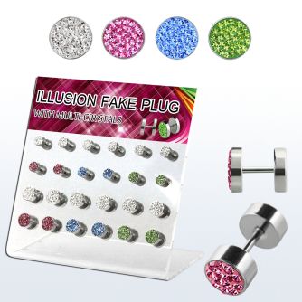 dacb83 display 24 plugs falsos acero quirurgico multi cristal trasara lisa 6mm 8mm distribuidor mayorista