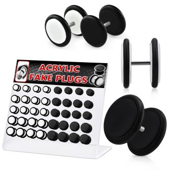 dacip2 display 40 plugs falsos acrilicos negros blancos anillos goma venta