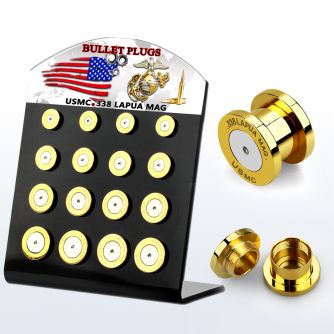 dapg100u display acrilico negro 16 dilataciones plugs bala acero quirurgico rosca interna grabado americano al por mayor