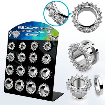 dapg186a display acrilico negro 16 dilataciones tunel tornillo acero 316l brillo espejo zirconia claras borde distribuidor