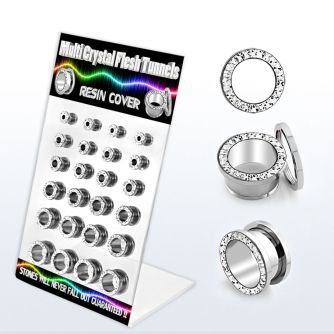 dapg64a display 24 dilataciones tunel acero quirurgico multi cristal claros ferido 4mm 12mm. distribuidor mayorista