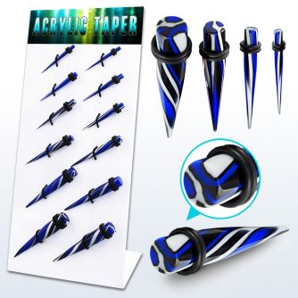 dapg85 display 12 tapers acrilicos espiral tri color azul negro blanco anillos goma 3mm 10mm mayorista