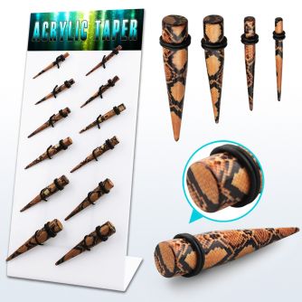 dapg88 display 12 expansores acrilico negro piel serpiente impresa anillos goma dobles 3mm 10mm venta