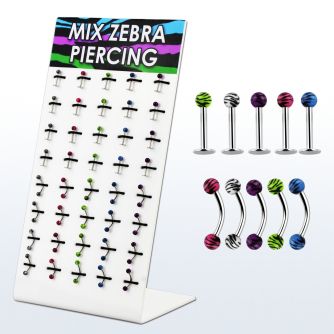 dbjmx7 display 40 labrets acero quirurgico bananas ceja bolas acrilicas rayas cebra 8mm venta