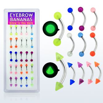 dbnegl caja 25 bananas ceja acero quirurgico bolas conos brillan oscuridad 3mm venta