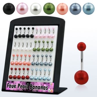 dbnprb 316l steel belly banana with two faux pearl balls