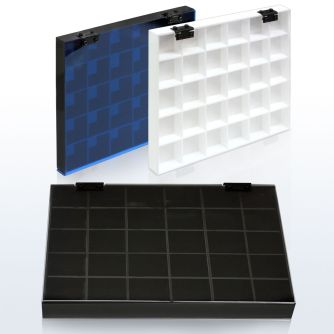 dcs30p vitrina vacia piercings 30 compartimentos 3 2cm x 3 2cm. cubierta clara azul claro al por mayor