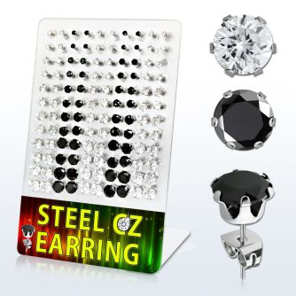 derzg4 display 60 pares piercings oreja acero inoxidable zirconia claras negras redondas 3mm 8mm venta