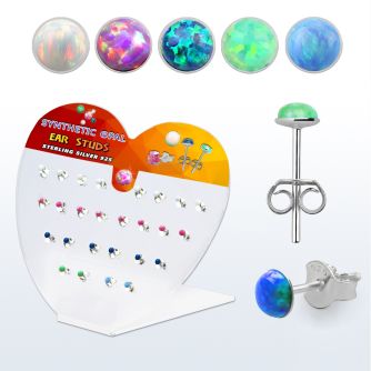 devo25 display acrilico corazon 13 pares piercings oreja plata 925 opalo redondo 2 5mm distribuidor mayorista