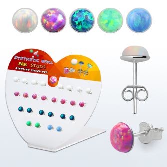 devo5 display acrilico corazon 13 pares piercings oreja plata 925 opalo redondo 5mm distribuidor mayorista